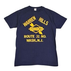 Vtg Sunoco Warren Hills T Shirt Mens M Navy Gas Oil 80s USA New Jersey Route 31